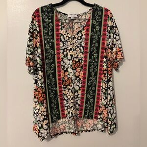 White Birch Multicolor Floral Stripe Blouse